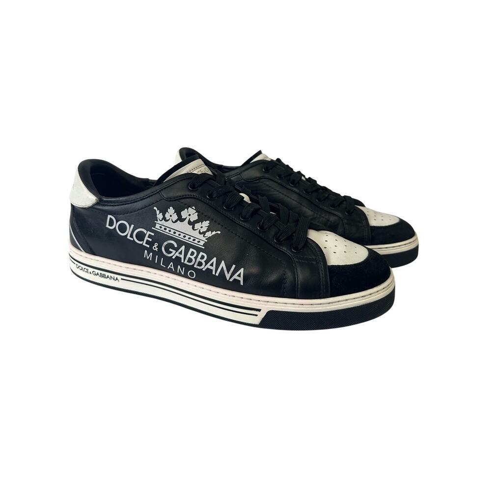 DG Dolce & Gabbana Roma Leather Low Top Sneakers US 11 Blk & Wht Milano Crown
